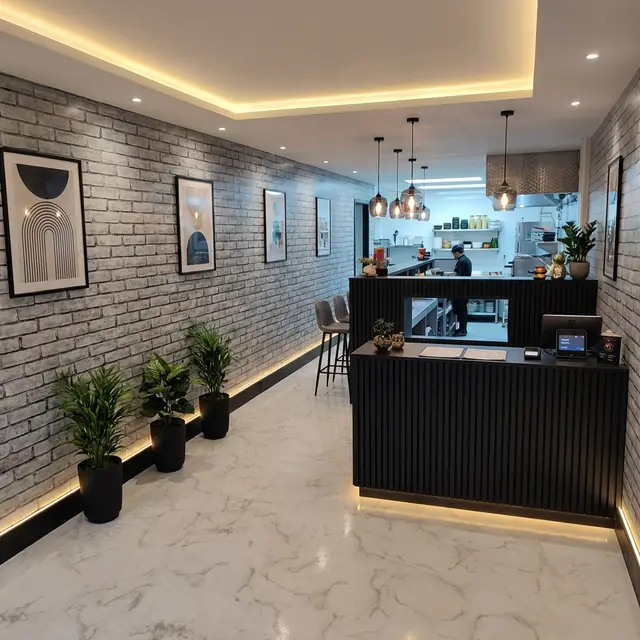 A branded reception and counter in a finished fit out